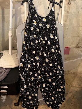 ASOS Black Daisy Print Tie-Shoulder Jumpsuit